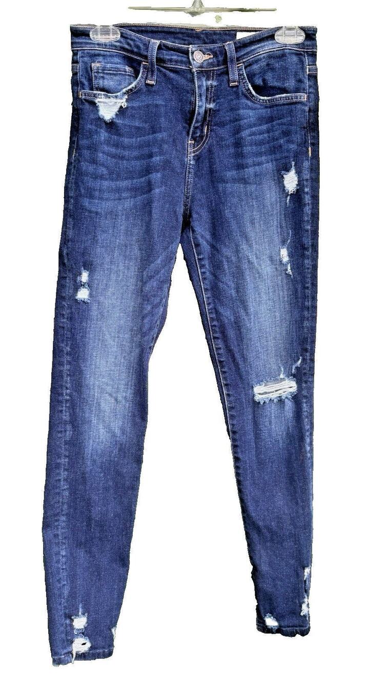 Bridge By Gly High Rise Ankle Skinny  Stretch Blue Jeans Destroyed Womens 26
